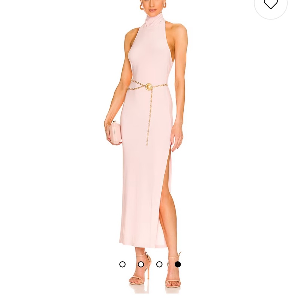 Norma Kamali Halter Turtle Side Slit Gown in Blush